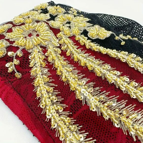 Red Beanie with Golden Beads Breathable Head Wrap and Chemo Cap Women & Girls - Picture 4 of 15